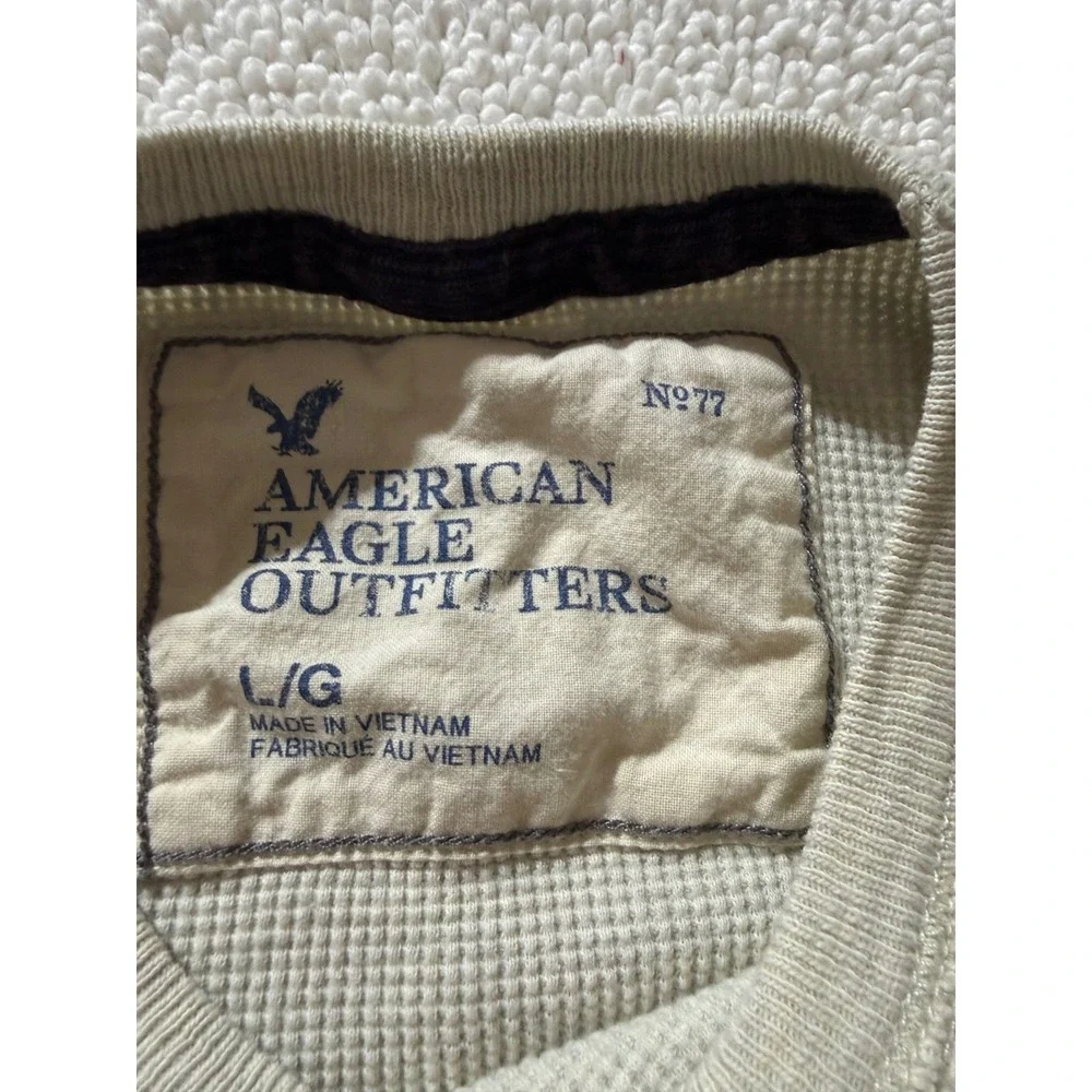 American Eagle Mens Long Sleeve Thermal Knit Crew Neck Shirt LG Beige‎ Y2K